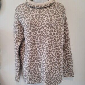 Christian Siriano Sweater Wool Leopard Print Mock Neck Long Sleeve Medium